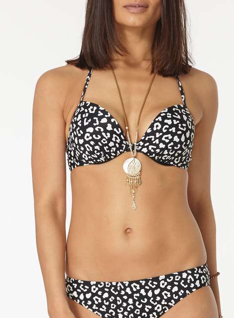 Leopard Print Plunge Bikini Top